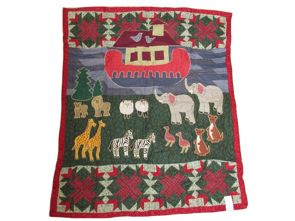 Vintage 1996 Noah's Ark 50×60" Hand Made Quilted Throw C. & F. Enterprises New